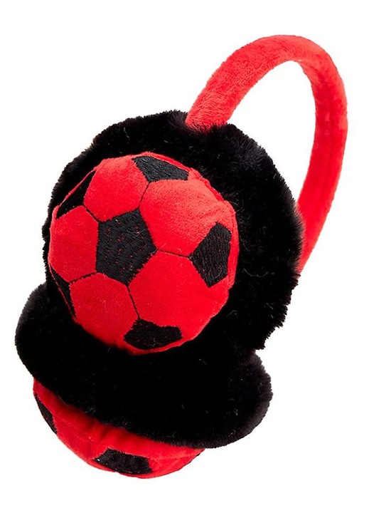Casti de iarna copii, model fotbal, blana artificiala, multicolor, marime S