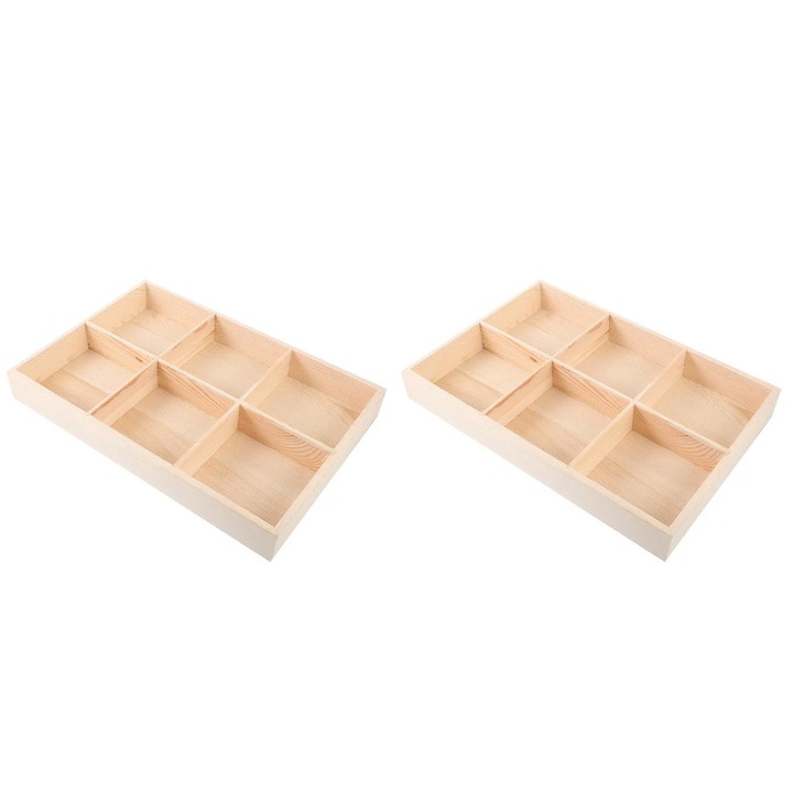 Suport pentru pliculete de ceai ZYBLSSBB, 6 compartimente, lemn natural, 31 x 21 x 4 cm