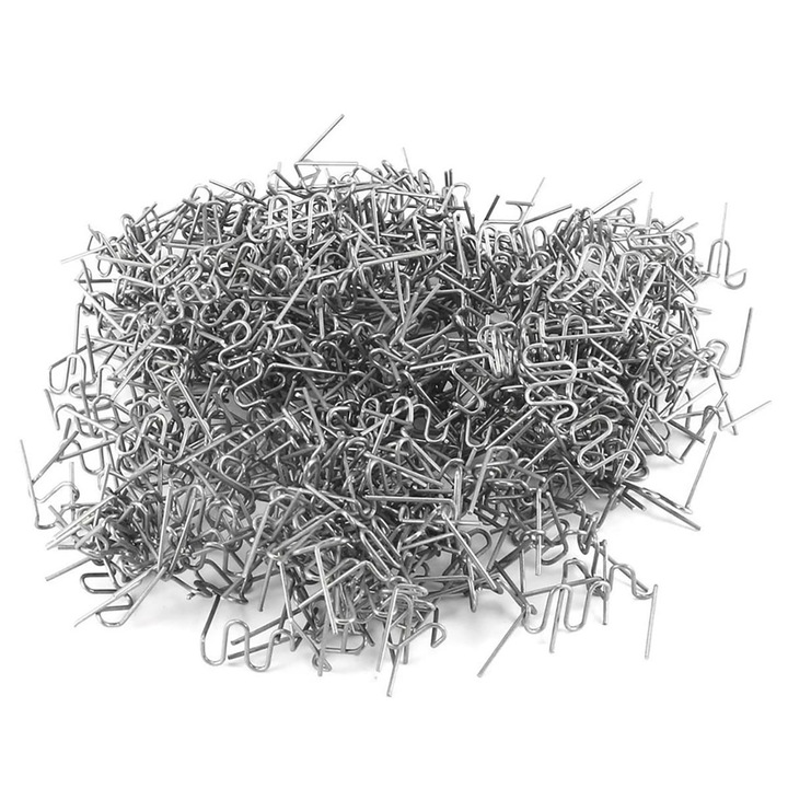 600 db rozsdamentes acél hegesztőkapocs készlet, V M kerek egyenes formák, ezüst, 0.6x0.8mm