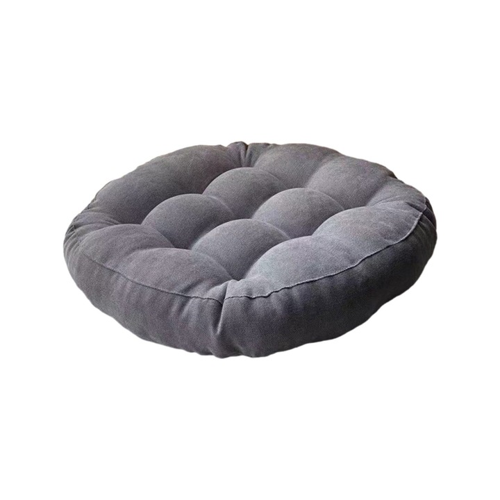 Perna rotunda din bumbac tricotat cu spuma memorie, gri, 42x42x7cm