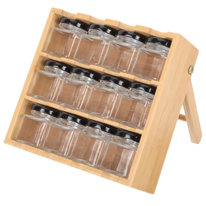Suport condimente multifunctional, set 12 borcane, capacitate mare, alb