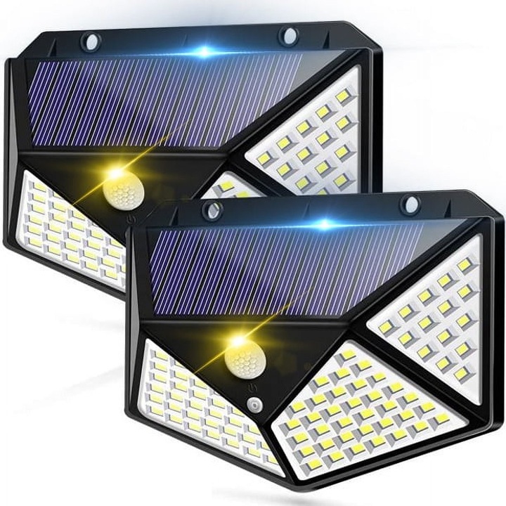 Соларна лампа със сензор за движение 100 LED-а IP65 ъгъл 270 градуса бяла 10W