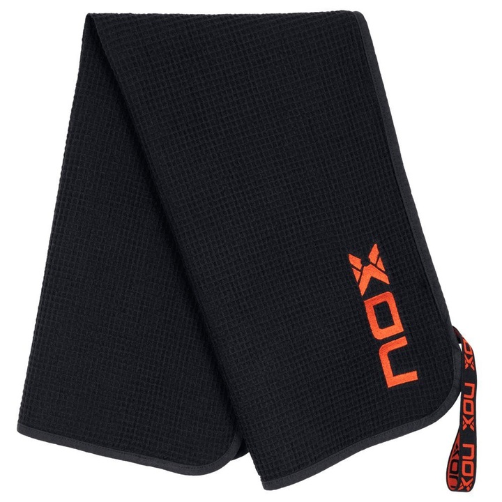NOX Padel sporttörölköző 50x90cm fekete piros, pamut viszkóz, gofri textúra