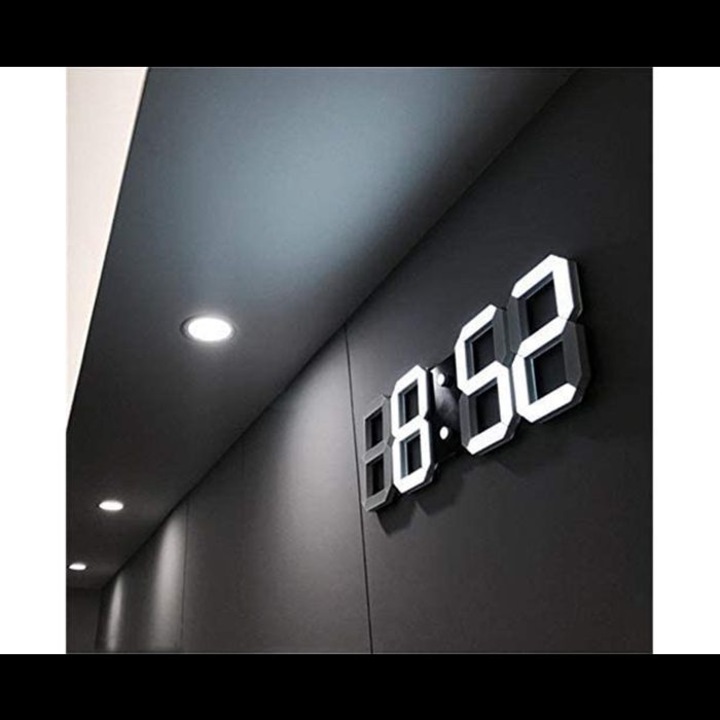 Ceas de perete digital LED 3D modern alb 16x16x5.2cm cu alarma si luminozitate reglabila