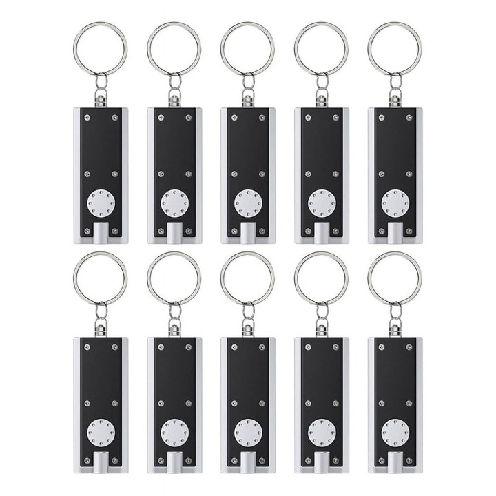 10 db-os mini LED lámpa kulcstartó szett, fekete, műanyag