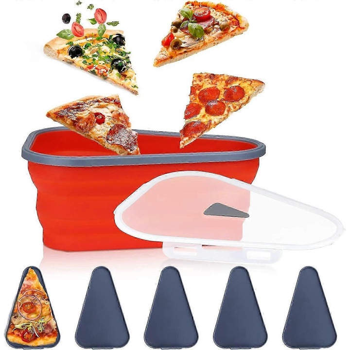 Összecsukható pizza tároló doboz 5 tálcával, szilikon, állítható, átlátszó, 18 hüvelyk