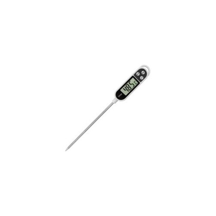 Digitális konyhai hőmérő, LCD kijelző, 14.5cm szonda, rozsdamentes acél, fekete