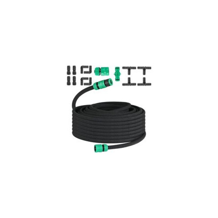 Porózus öntözőtömlő 50m, flexibilis készlet, fekete, 16.8x5000mm