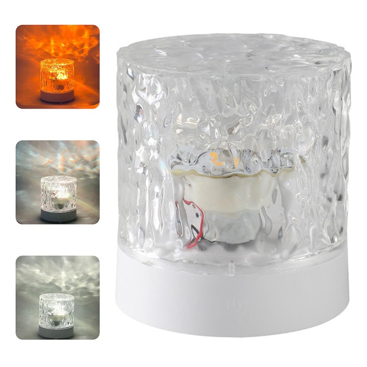 Въртяща се настолна лампа, модел вода, многоцветна, 8.5x8.5x9.5cm, LED, USB-C, 1200mAh