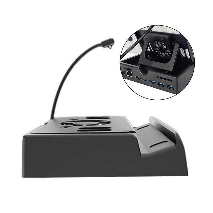 Докинг станция 6 в 1, USB разширение, компактна, черна, 17x17x4см