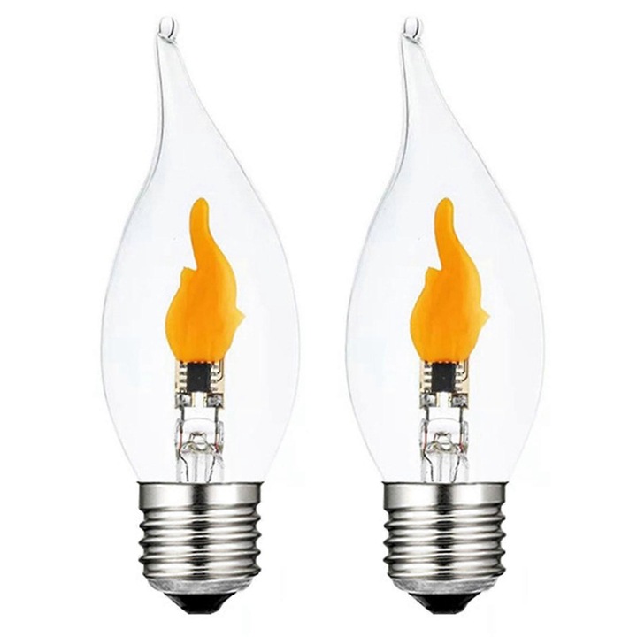 LED Izzó E27 láng effektus, 1W, borostyán üveg, 35x70mm, 2 darabos szett
