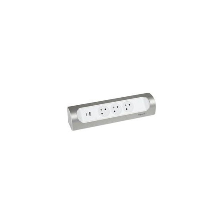 Sarok hosszabbító 3 aljzat földeléssel USB-C USB-A fehér alumínium 45cm