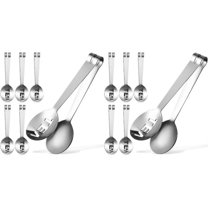 Cleste pentru pliculete de ceai ZYBLSSBB LSM2xh222-BCS0045899, din otel inoxidabil, argintiu, set de 12 bucati