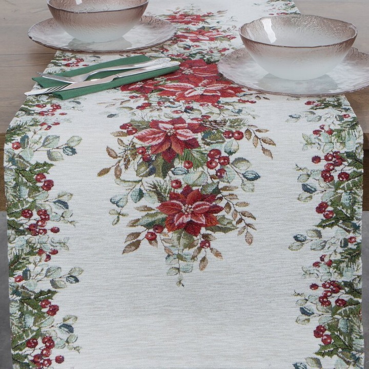 Asztali futó, Eurofirany, Cho 4153, natúr, 40 x 100 cm, gobelin, 85% poliészter 15% pamut