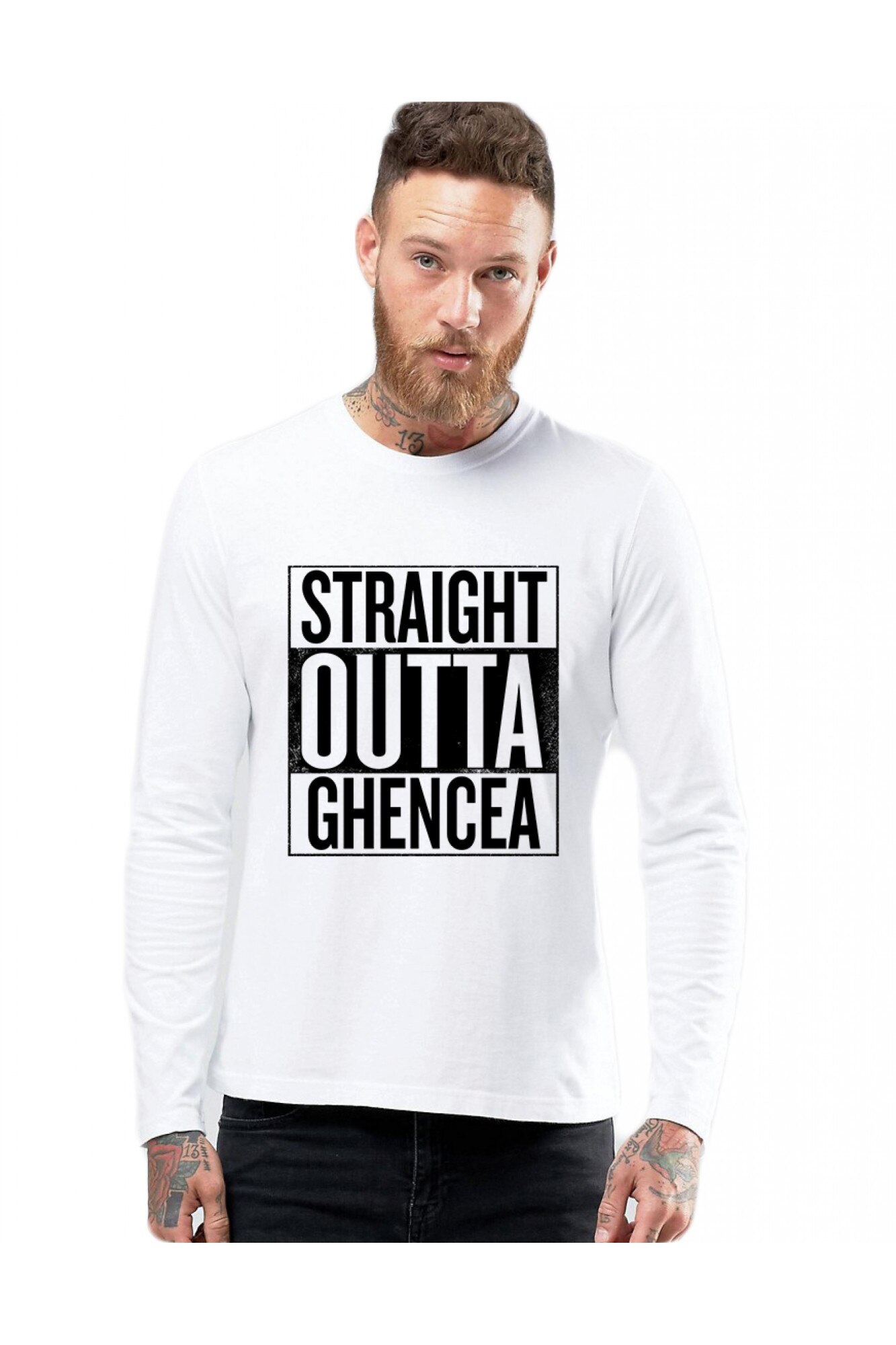 Bluza barbati alba - Straight Outta Ghencea, 2XL