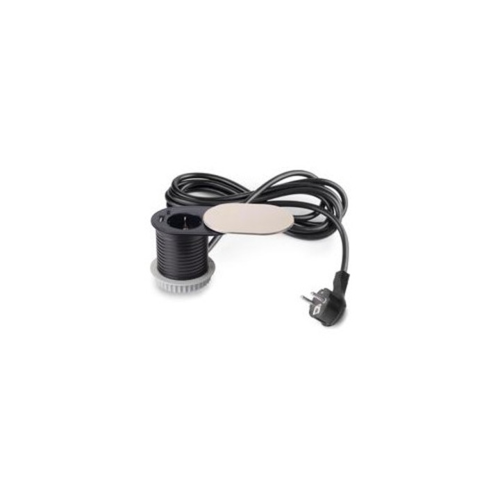 Beépíthető aljzat, 1 Schuko, 2 USB, rozsdamentes acél, fekete, 60mm