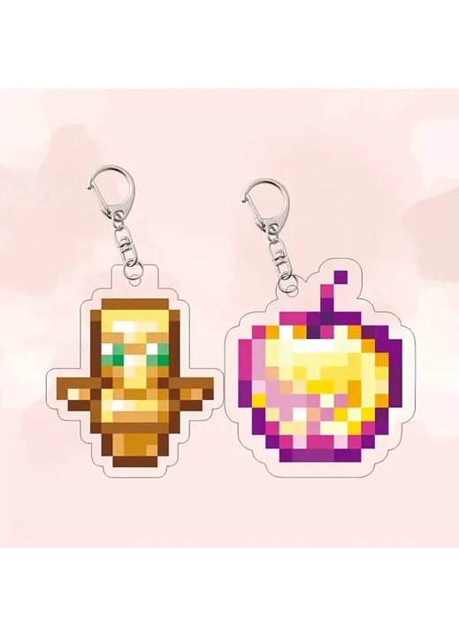 Pixel játék kulcstartók, 2 darabos szett, arany