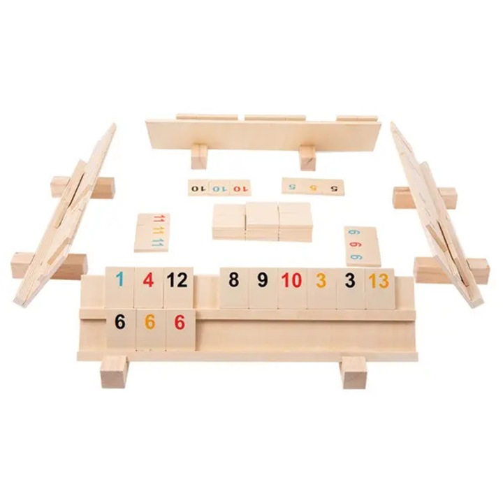 Rummy társasjáték, fa, 2-4 játékos, kompakt méret
