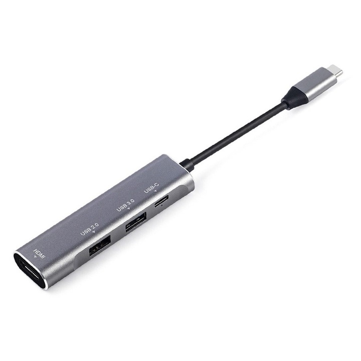 USB-C C típusú dokkolóállomás, 4 az 1-ben, fekete, kompakt