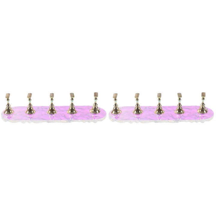 Stand pentru afisare tipsuri unghii ZYBLSSBB LSM2xh813-BCS0048321, acril si metal, set 2 bucati, roz cu suporturi aurii, 12.8 x 3.9 x 3 cm