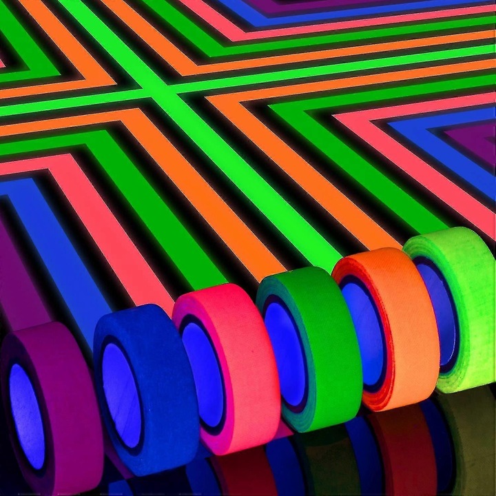 Neon ragasztószalag szett, 6 szín, 15mmx5m, tartós, UV partikhoz