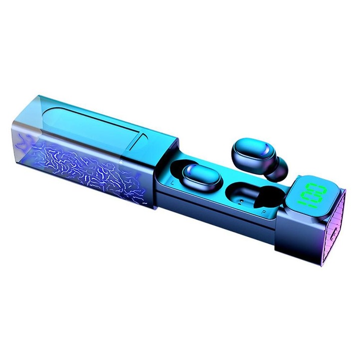 Vezeték nélküli Bluetooth fülhallgató, digitális LED, érintésvezérlés, fekete