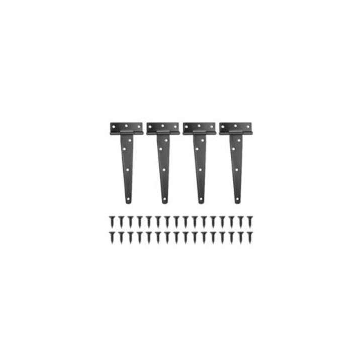 4 db fekete fém T zsanér készlet 15x2cm 270°-os, csavarokkal