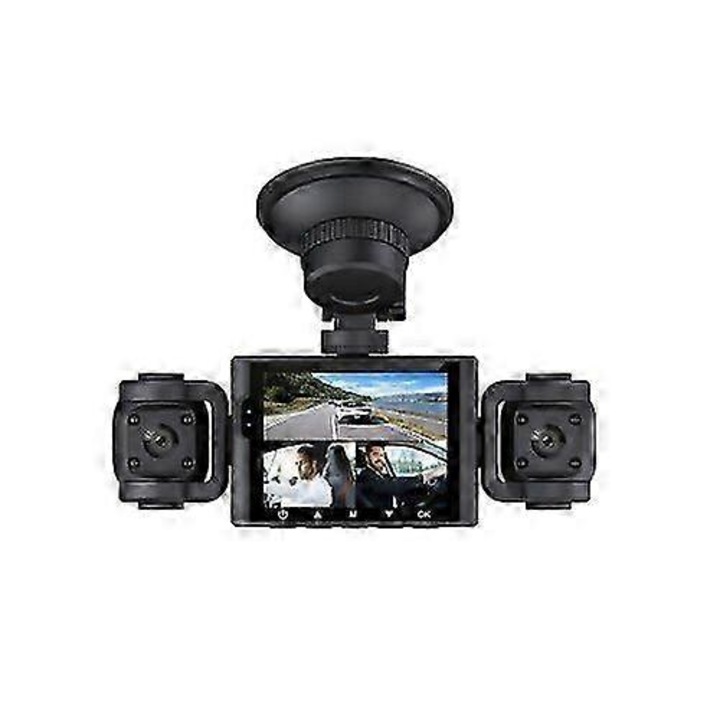 Autós kamera DVR 360, 3 csatornás, Full HD, fekete, 6.1cm