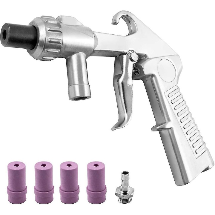 Set pistol sablare aluminiu, 4 duze, negru-argintiu, 13.3x18cm