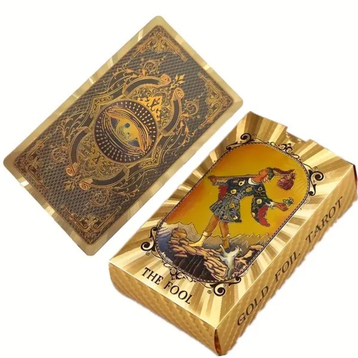 Tarot kártya, vízálló műanyag, arany fólia, angol nyelv, 14 év+