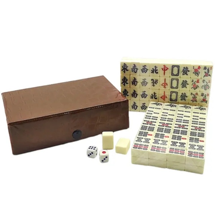Mahjong játékkészlet, kompakt, melamin, többszínű, 15.5x9.5x5cm