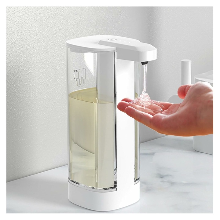 Automata folyékony szappan adagoló, 500ml kapacitás, állítható, USB töltés, fehér, 17oz