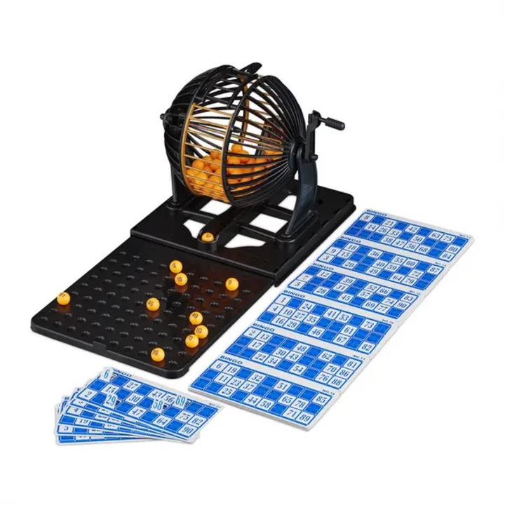 Bingo játék szett 90 golyóval 72 kártyával fekete-arany dobbal