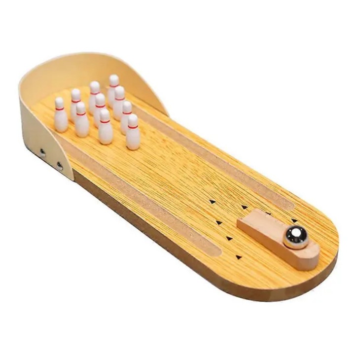 Asztali bowling játék, természetes világosbarna fa, 29.5x10x4.5cm