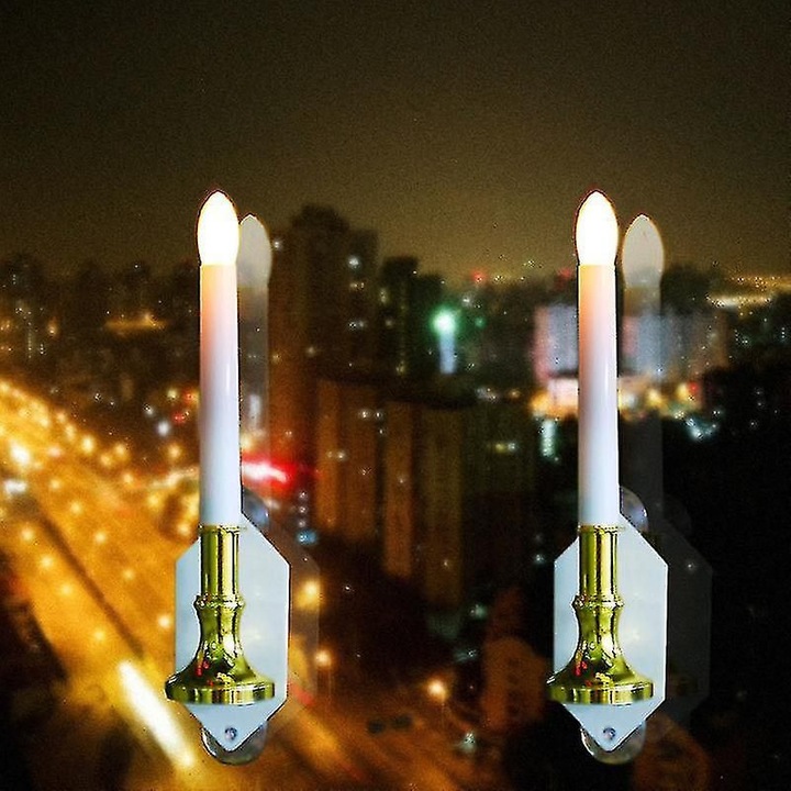 Комплект от 2 LED соларни безпламъчни свещи с вендузи, жълто-бял, 9ч автономност