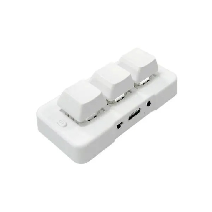 Mini mechanikus billentyűzet, 3 gomb, kék kapcsoló, USB+BT4.0, fehér, 7.5x3.7x2.8cm