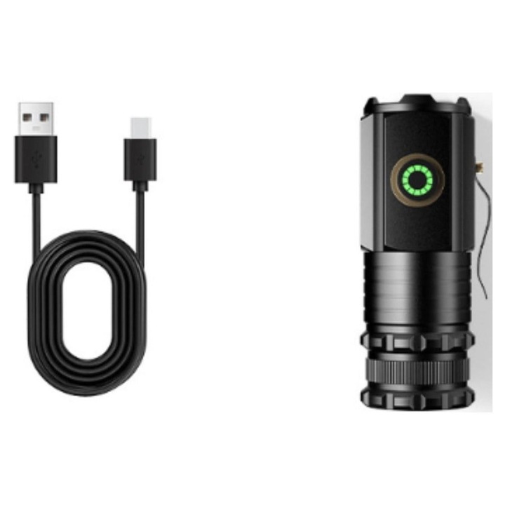 LED mini USB-C lámpa, 2550 lumen, 5 mód, hordozható, alumínium, 12x3cm