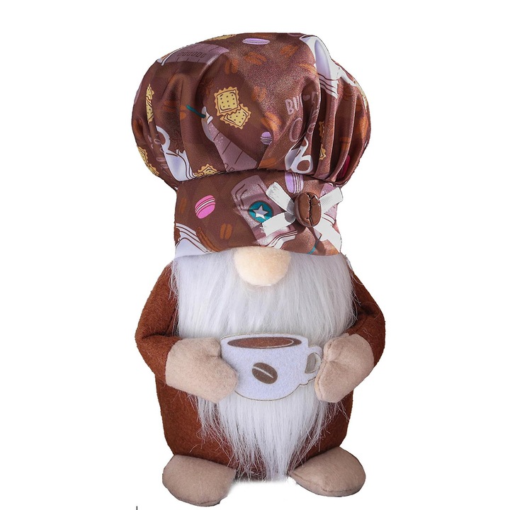 Dekoratív gnóm figura, textil anyag, többszínű, 15x10x8cm