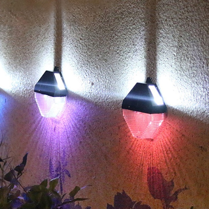 Стенни соларни лампи, комплект 2 бр., RGB и бяла промяна на цвета, водоустойчиви, 11x10x2см