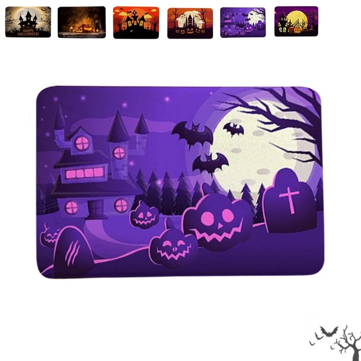 Halloween bejárati szőnyeg, tök, többszínű, 60x39cm, csúszásgátló, beltéri-kültéri