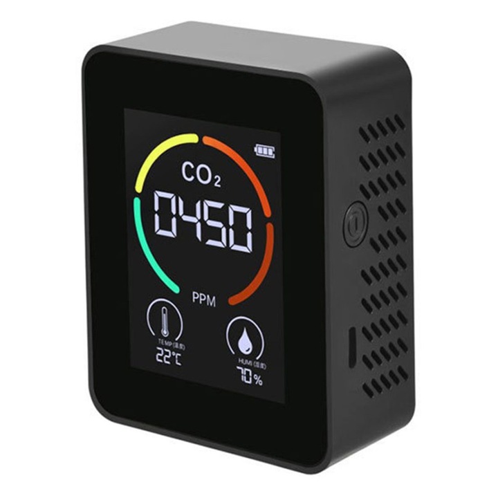 Detector CO2 cu ecran LCD si iluminare LED, senzor infrarosu, negru, 9x7x3.5cm