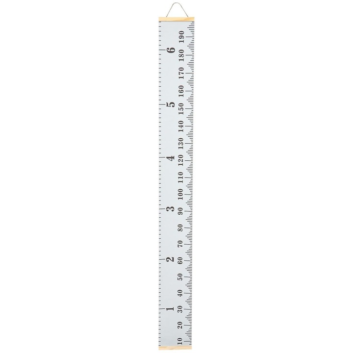Rigla de perete pentru masurarea inaltimii copii, lemn si panza, gri, 200x20x1.6cm