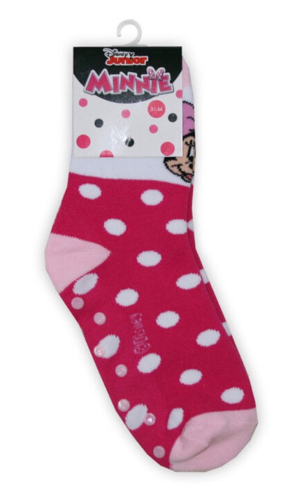 Csúszásgátlós gyerek bokazokni - Minnie egér - teliplüss- pöttyös - pink-fehér - 27-30