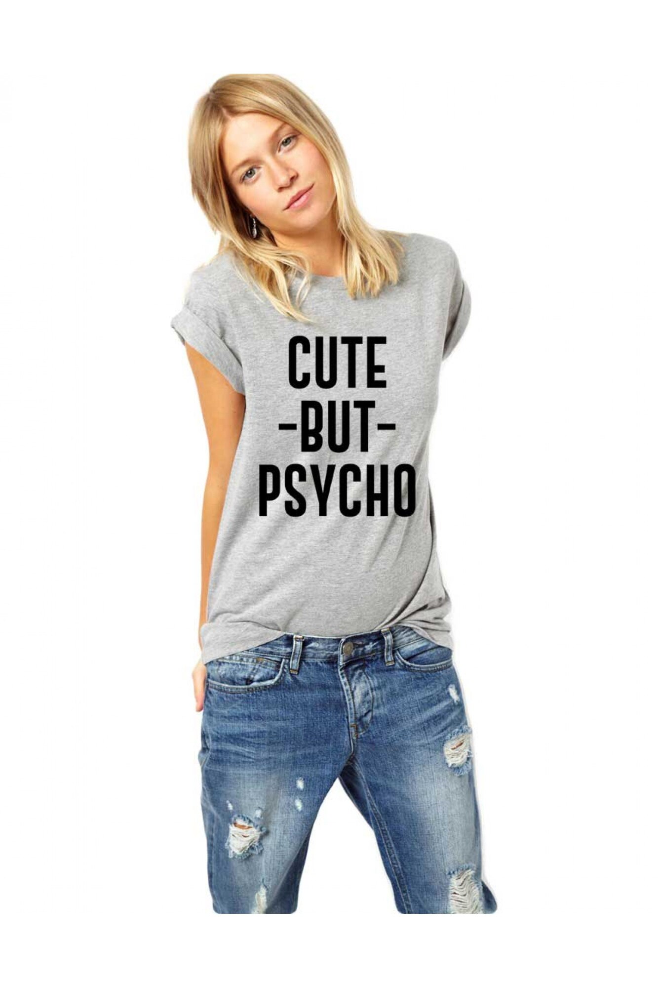 Tricou dama - Cute But PSYCHO THEICONIC, Gri