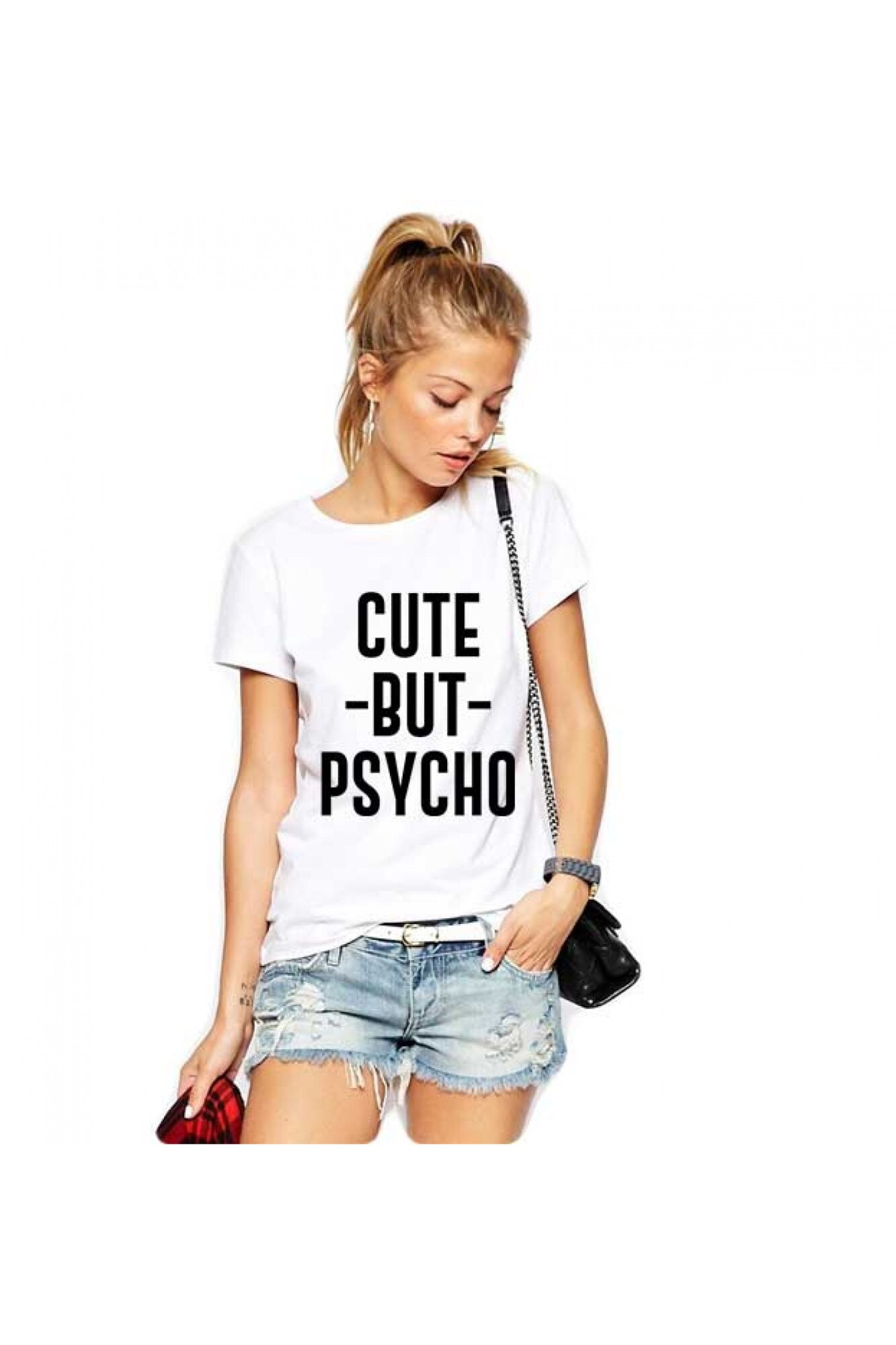 Tricou dama alb, Cute But PSYCHO, Alb