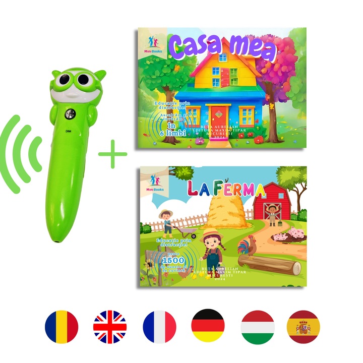 Minibooks Ne jucam cu Pix Vorbitor Interactiv generatia a treia+ 2 Carti in 6 Limbi – La Ferma si Casa Mea
