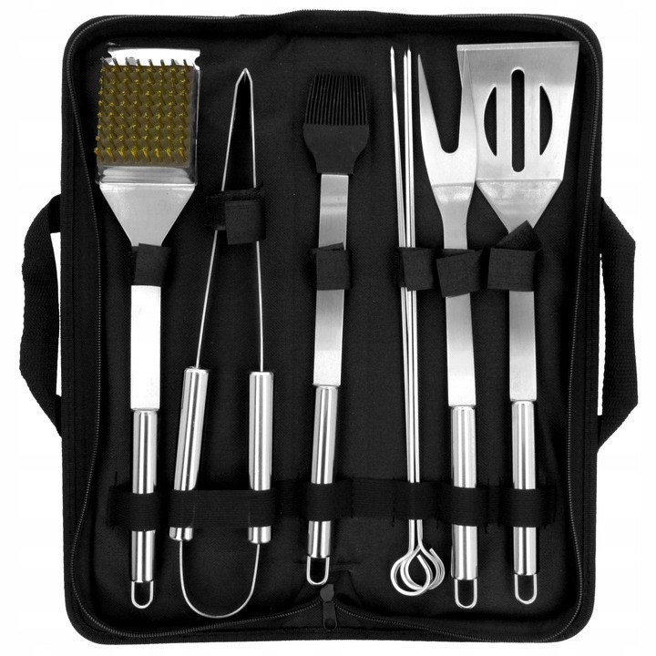 Grill szerszámkészlet, rozsdamentes acél, 33-35x38.5x12x5.5cm, 0.8kg