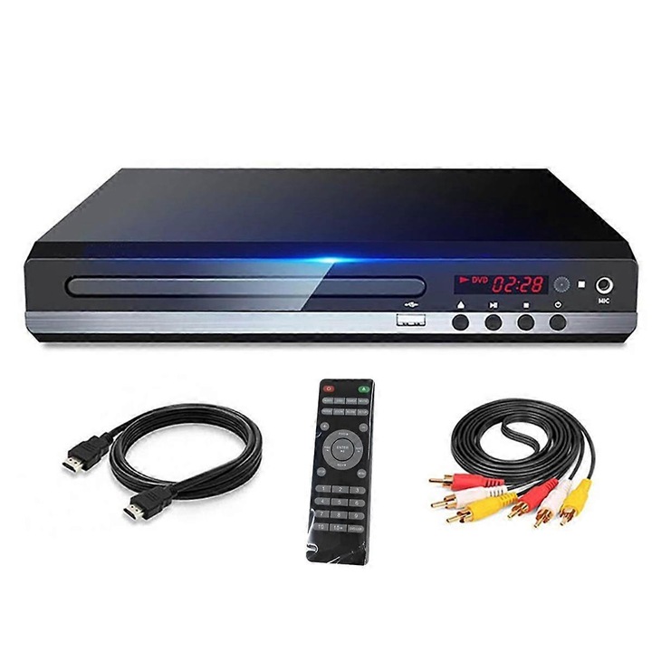 DVD lejátszó, 1080P HD, fekete, 20x15x5cm, távirányító, USB port