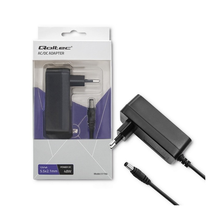 Tápegység Qoltec Plug-in 48 W, 12 V, 4 A, 5, 5 × 2, 1