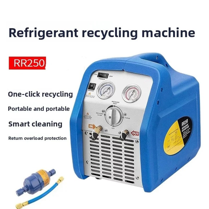 Уред за рекуперация на хладилен агент R134a, вакуум помпа RR250, 0,56 kW 1450 rpm, дебит 0,25 kg/min, електрически ниско налягане, 220 V, за хладилни инсталации HVAC